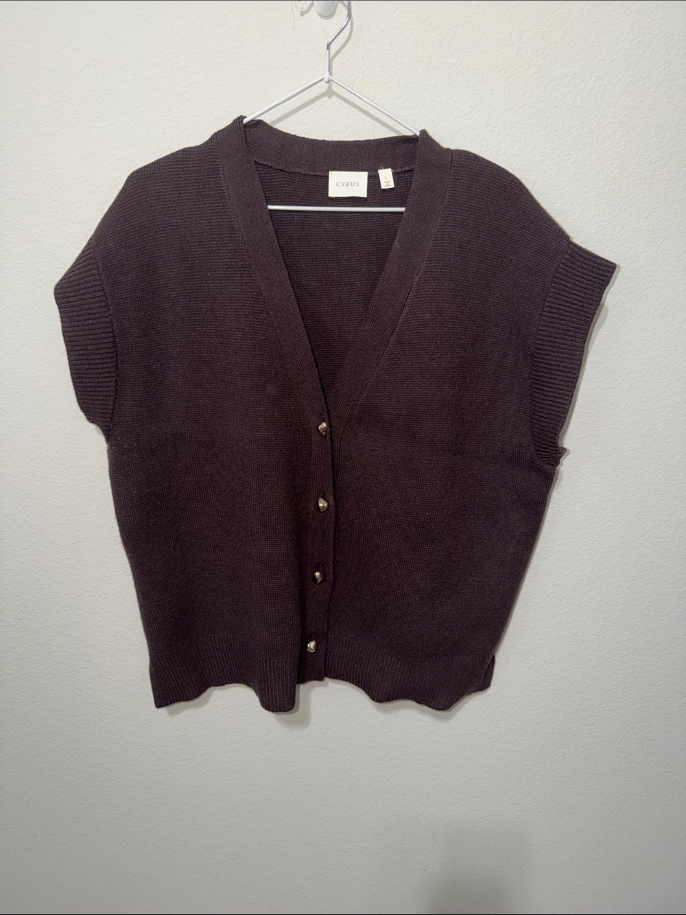 NWOT Cyrus Sleeveless Knit Cardigan in Dark Brown